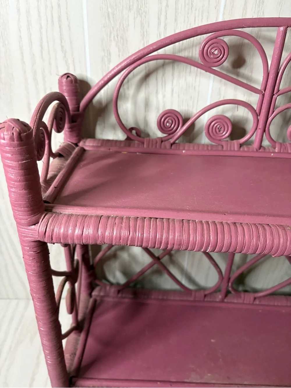 Vintage 1970’s Rattan Wicker Bamboo Wall Shelf Pink